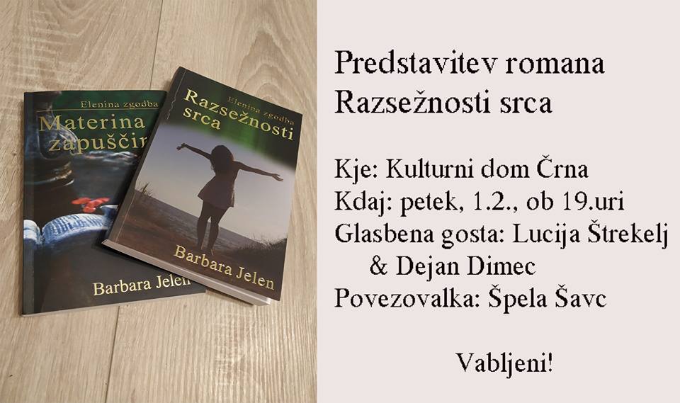 Barbatra Jelen predstavitev romana Razsežnosti srca