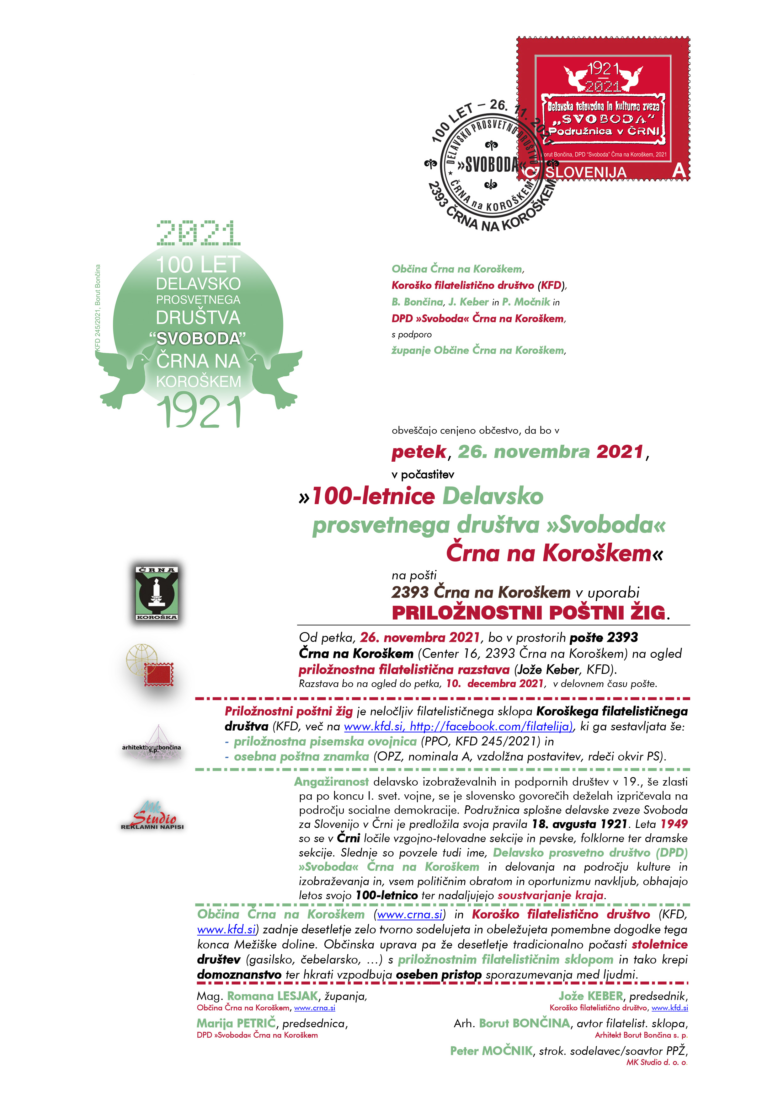 CRNA DPDSoboda100let MEDIJI FILATELIJA NAZNANILO OBJAVA 181121