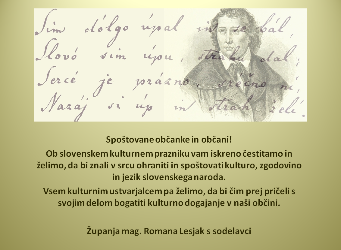 Cestitka županje ob slovenskem kulturnem prazniku