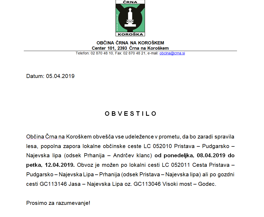 OBVESTILO