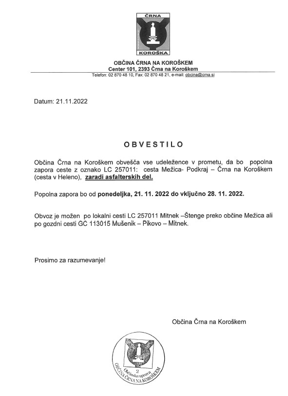 OBVESTILO 1