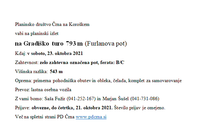 OBVESTILO PD CRNA