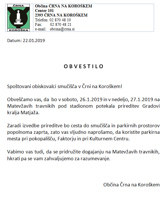 Obvestilo o zapori ceste