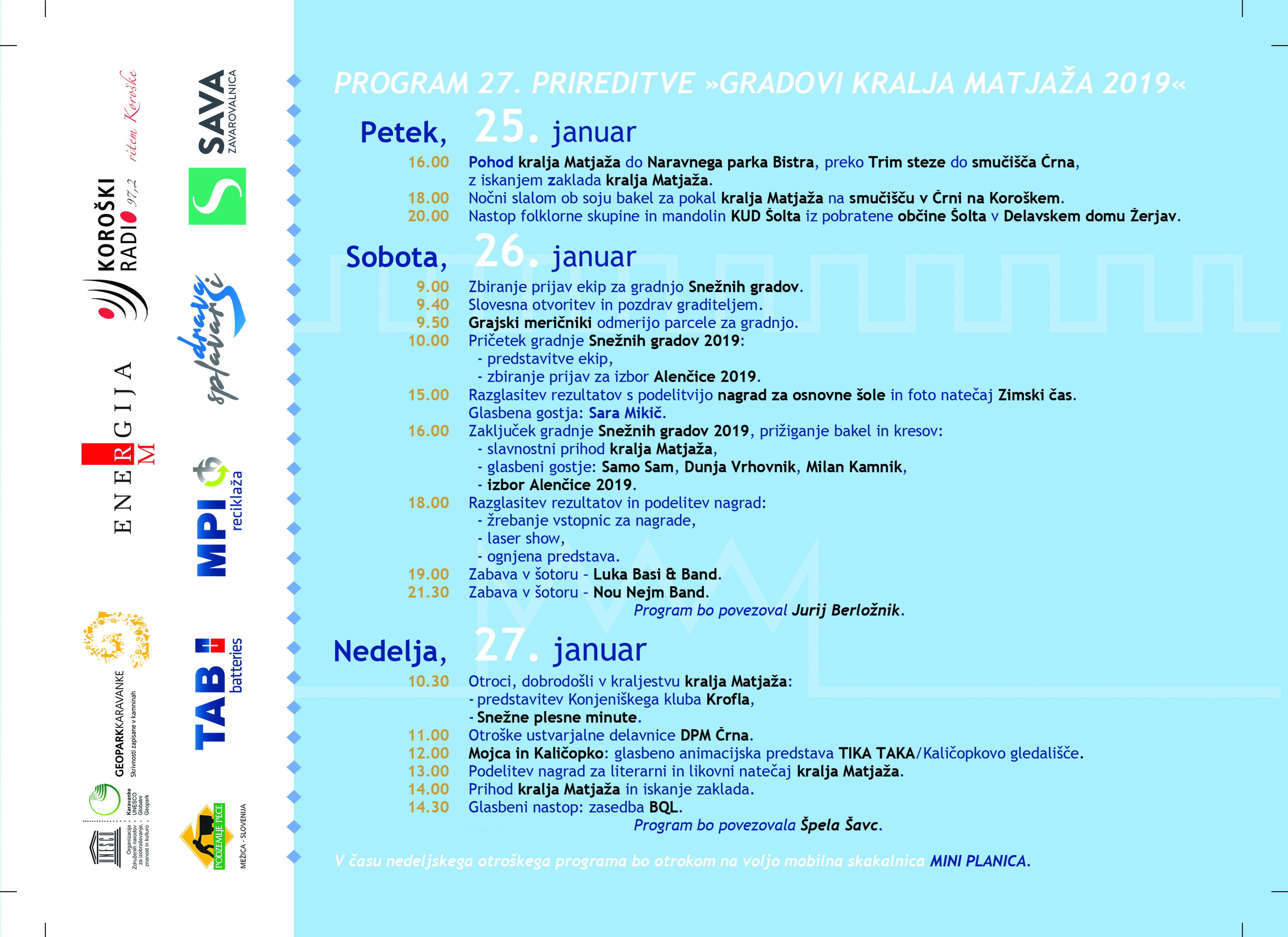Program prireditve 27. Gradovi kralja Matjaža