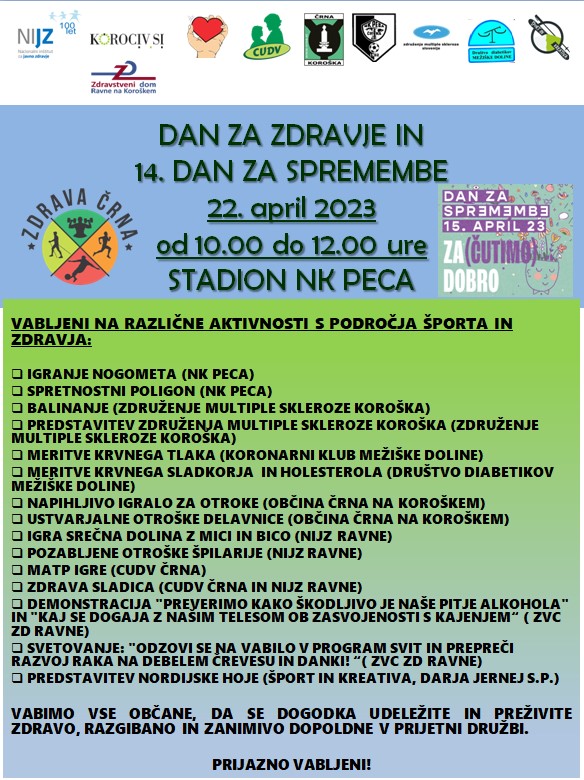 VABILO 14. DAN ZA ZDRAVJE IN DAN ZA SPREMEMBE 22.4.2023