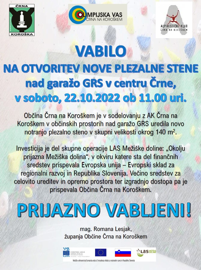 VABILO NA OTVORITEV PLEZALNE STENE