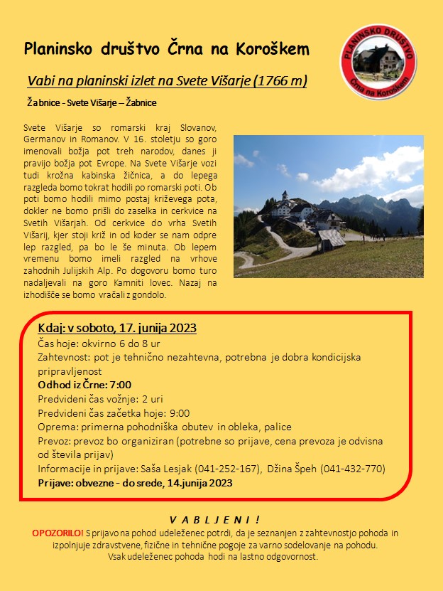 VABILO NA PLANINSKI IZLET