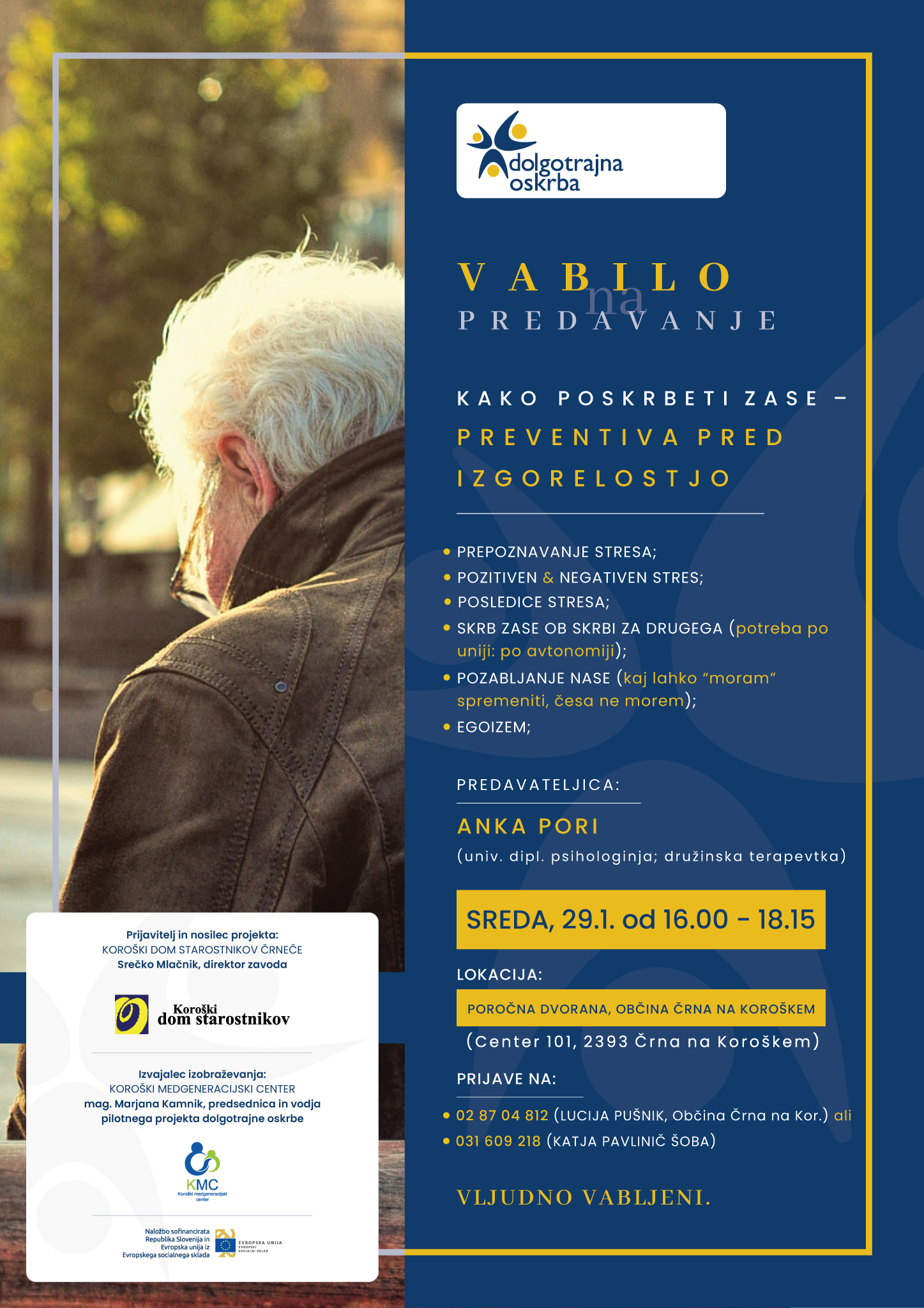 Vabilo na predavanje Kako poskrbeti zase Preventiva pred izgorelostjo