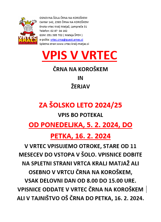 Vpis otrok v vrtec