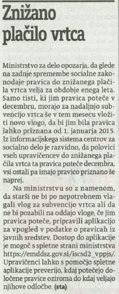 ZNIŽANO PLAČILO VRTECA