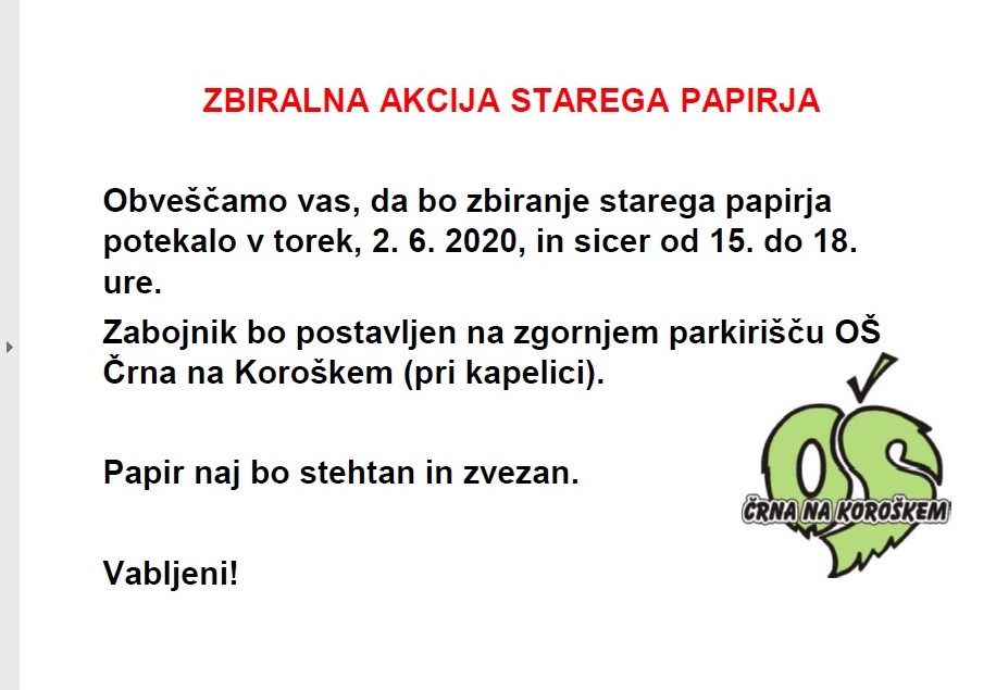 Zbiranje starega papirja 2020