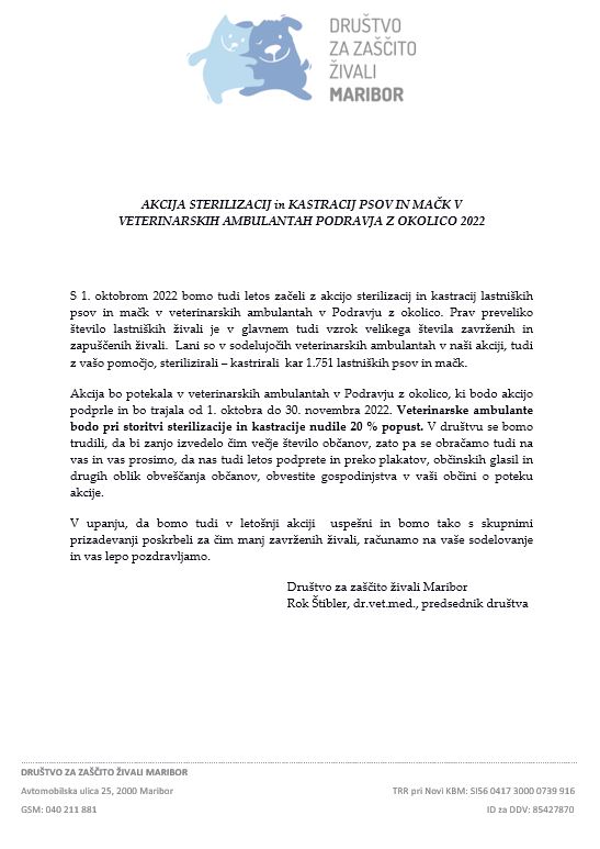 akcija sterilizacij in kastracij psov in mačk 2022
