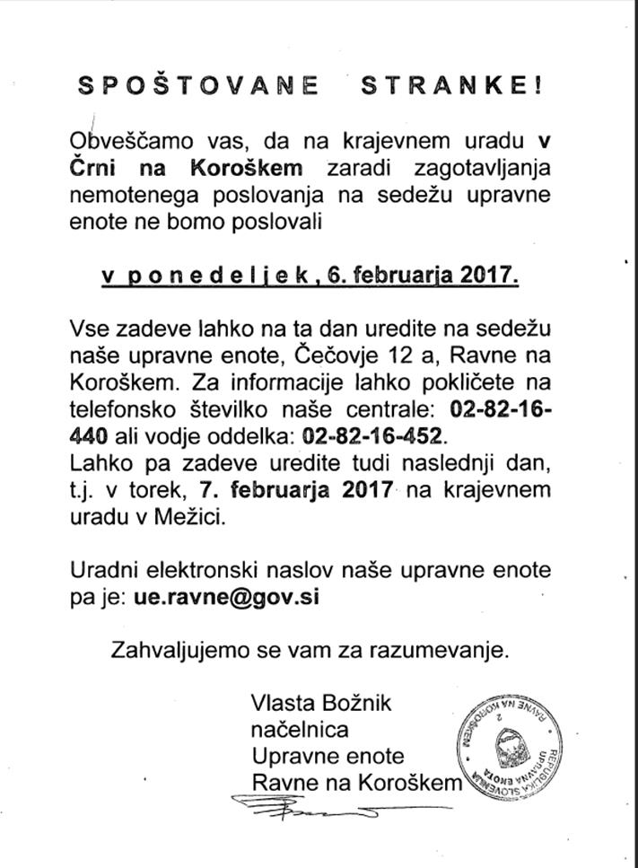 Obvestilo krajevni urad