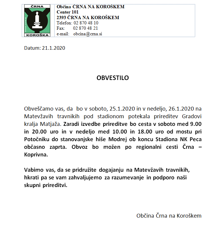 občasna zapora ceste